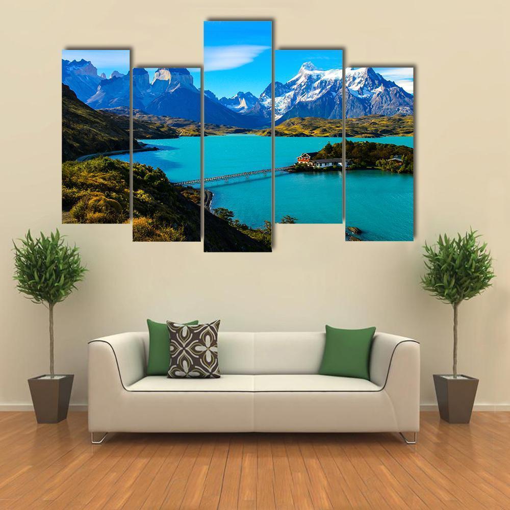 Lake Under Mountains Iceland Canvas Wall Art-5 Pop-Gallery Wrap-47" x 32"-Tiaracle