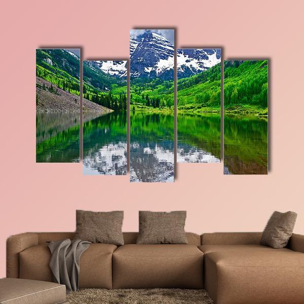 Maroon Bells Near Aspen Canvas Wall Art-5 Pop-Gallery Wrap-47" x 32"-Tiaracle