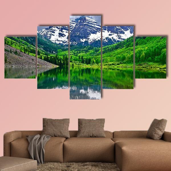 Maroon Bells Near Aspen Canvas Wall Art-5 Star-Gallery Wrap-62" x 32"-Tiaracle