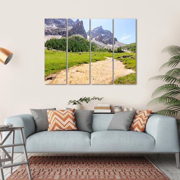 Mountain Peaks View Canvas Wall Art-4 Horizontal-Gallery Wrap-34" x 24"-Tiaracle