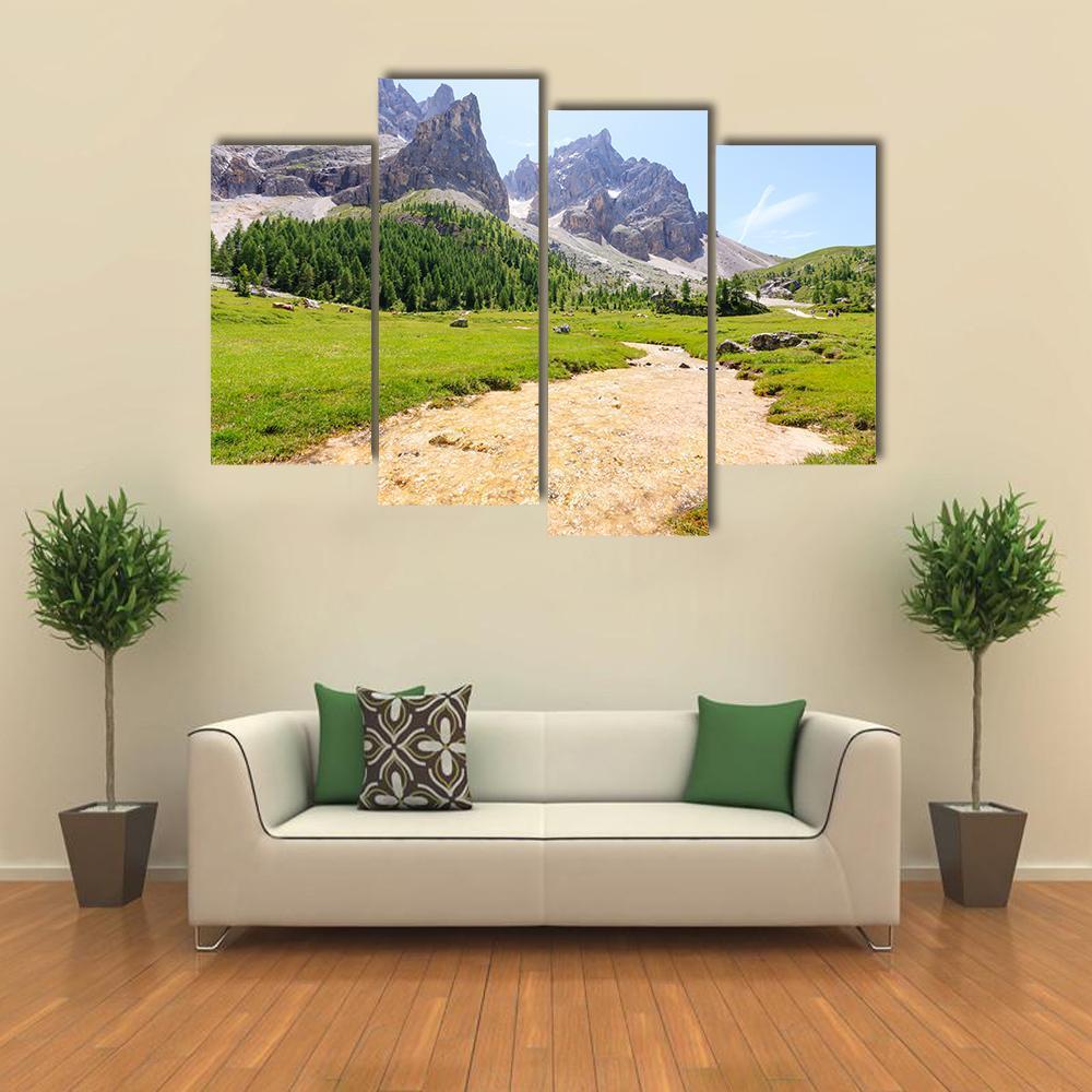 Mountain Peaks View Canvas Wall Art-4 Pop-Gallery Wrap-50" x 32"-Tiaracle