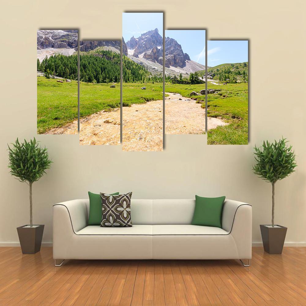 Mountain Peaks View Canvas Wall Art-5 Pop-Gallery Wrap-47" x 32"-Tiaracle