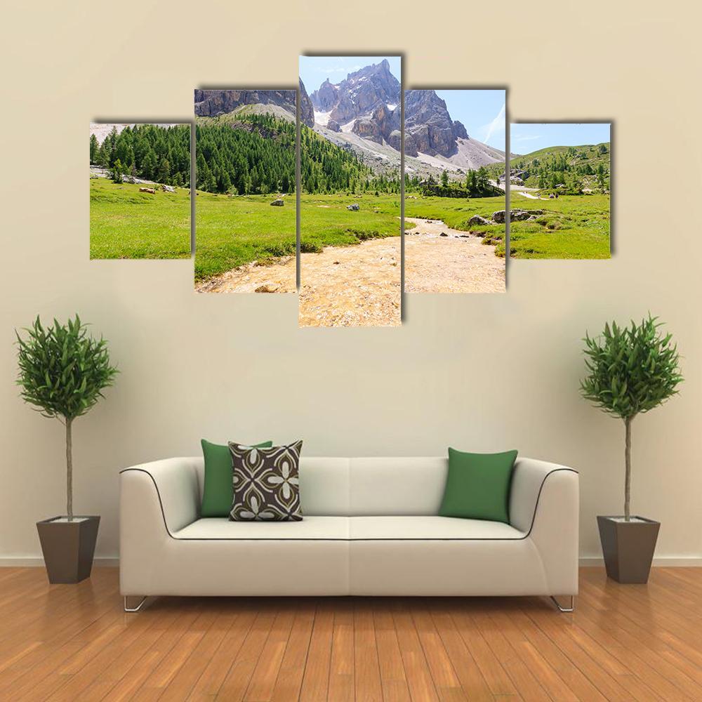 Mountain Peaks View Canvas Wall Art-5 Star-Gallery Wrap-62" x 32"-Tiaracle