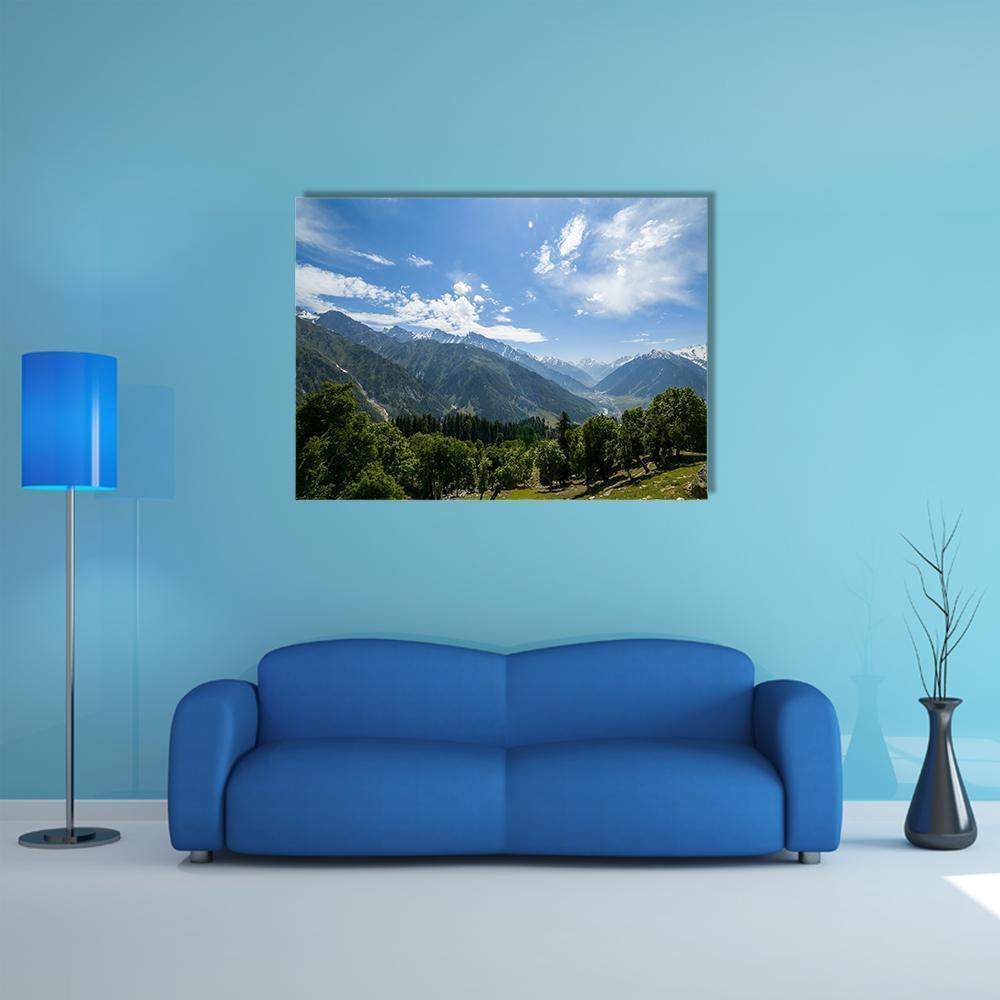 Mountain Range With Forest Canvas Wall Art-1 Piece-Gallery Wrap-48" x 32"-Tiaracle