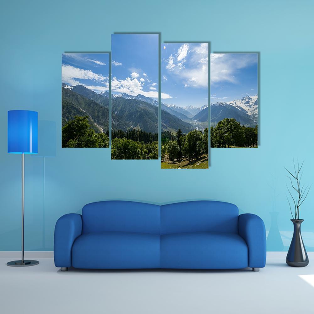 Mountain Range With Forest Canvas Wall Art-4 Pop-Gallery Wrap-50" x 32"-Tiaracle