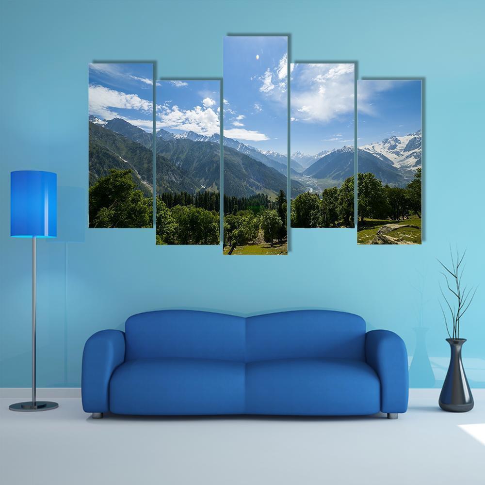 Mountain Range With Forest Canvas Wall Art-5 Pop-Gallery Wrap-47" x 32"-Tiaracle