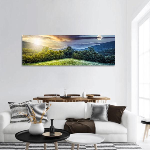 Sunlight On Hillside Meadows Panoramic Canvas Wall Art-1 Piece-36" x 12"-Tiaracle