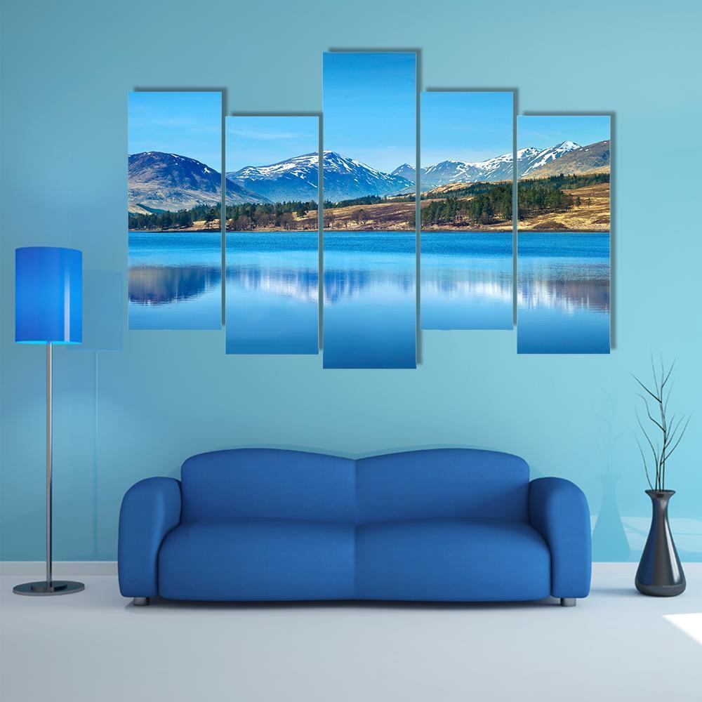 Scottish Highlands Lake Canvas Wall Art-5 Pop-Gallery Wrap-47" x 32"-Tiaracle