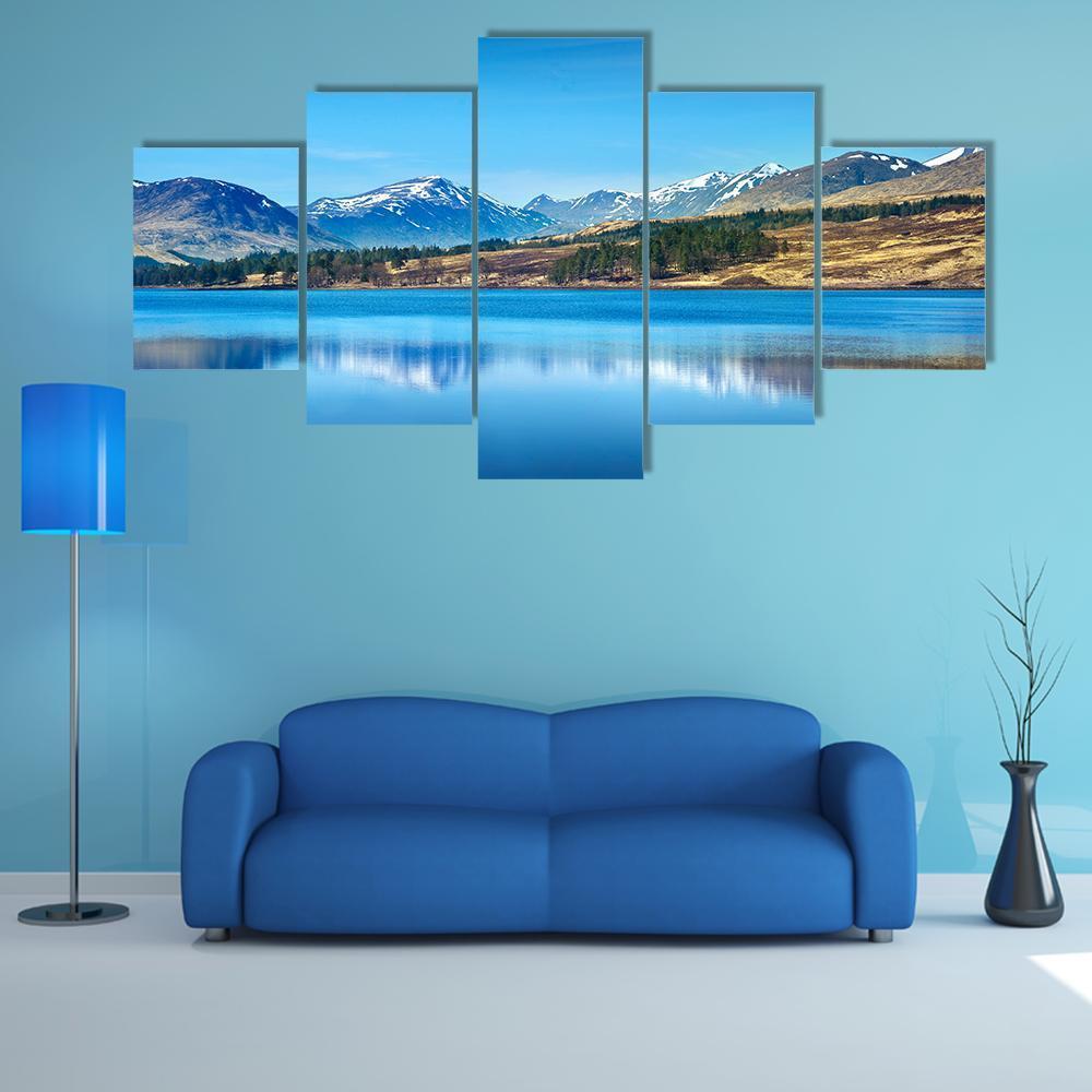 Scottish Highlands Lake Canvas Wall Art-5 Star-Gallery Wrap-62" x 32"-Tiaracle