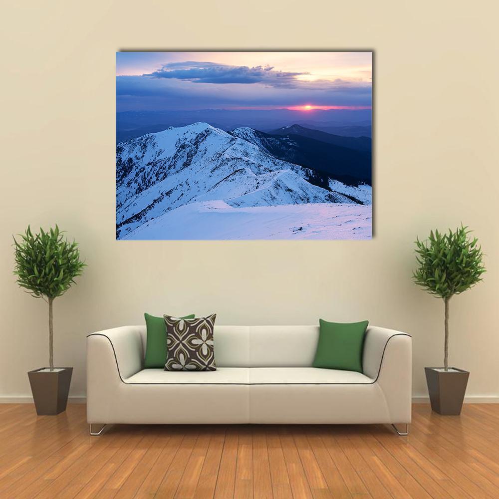 Mountain Ridge In Snow Canvas Wall Art-4 Pop-Gallery Wrap-50" x 32"-Tiaracle