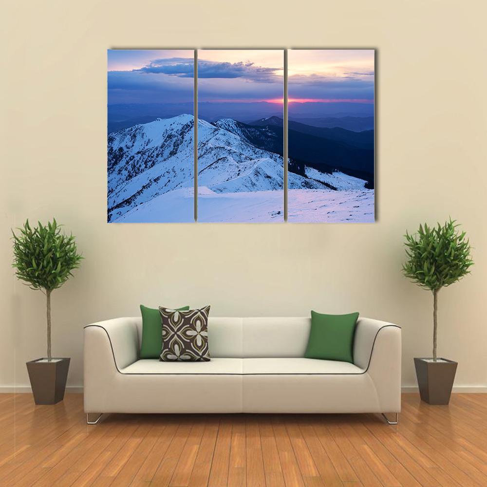 Mountain Ridge In Snow Canvas Wall Art-3 Horizontal-Gallery Wrap-37" x 24"-Tiaracle