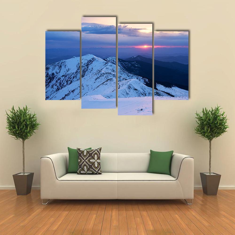 Mountain Ridge In Snow Canvas Wall Art-4 Pop-Gallery Wrap-50" x 32"-Tiaracle