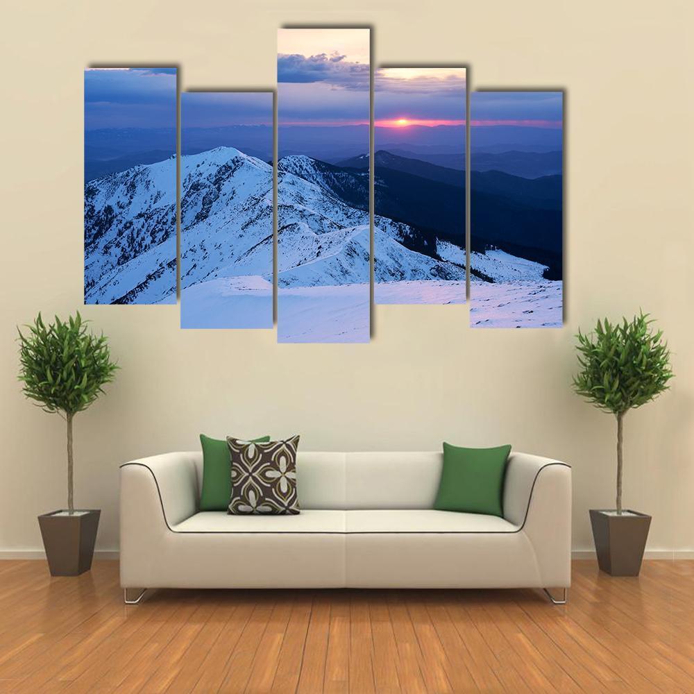 Mountain Ridge In Snow Canvas Wall Art-5 Pop-Gallery Wrap-47" x 32"-Tiaracle
