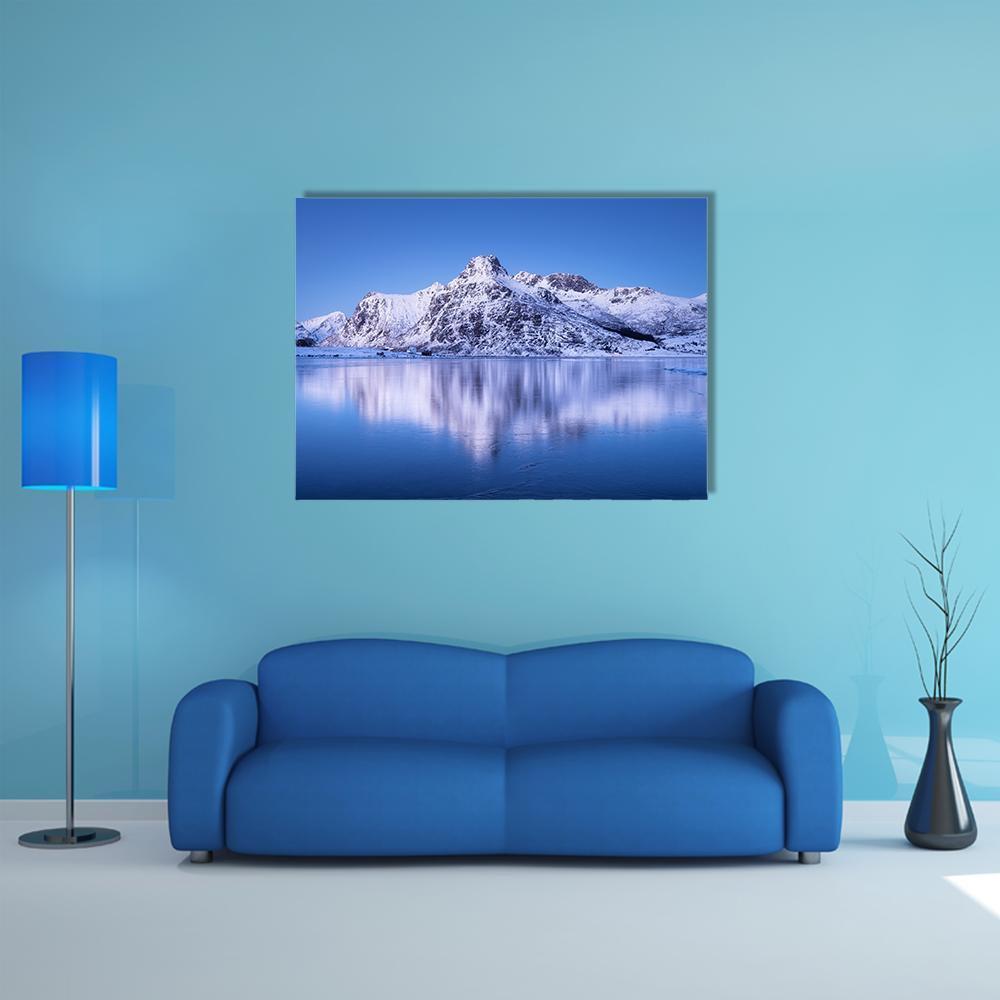 Snowy Mountain Reflection In Lake Canvas Wall Art-1 Piece-Gallery Wrap-48" x 32"-Tiaracle