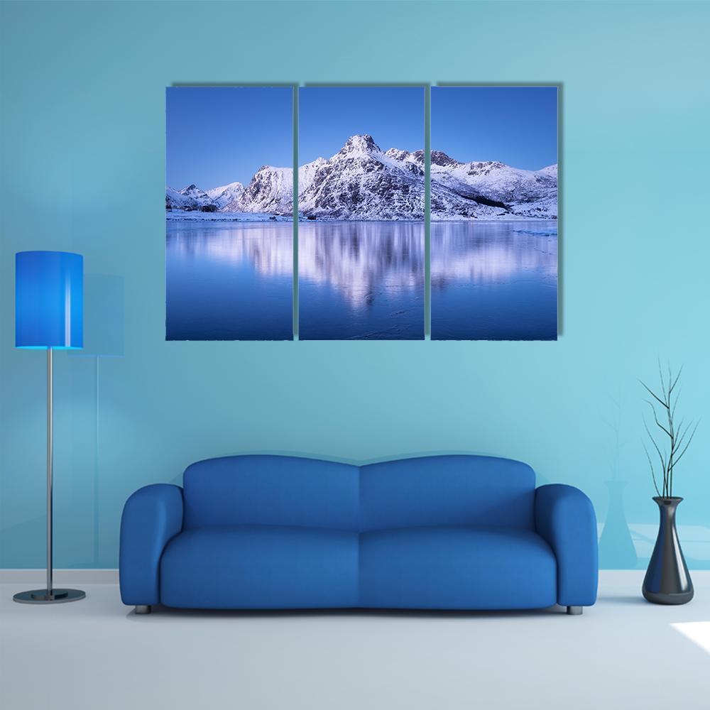 Snowy Mountain Reflection In Lake Canvas Wall Art-3 Horizontal-Gallery Wrap-37" x 24"-Tiaracle