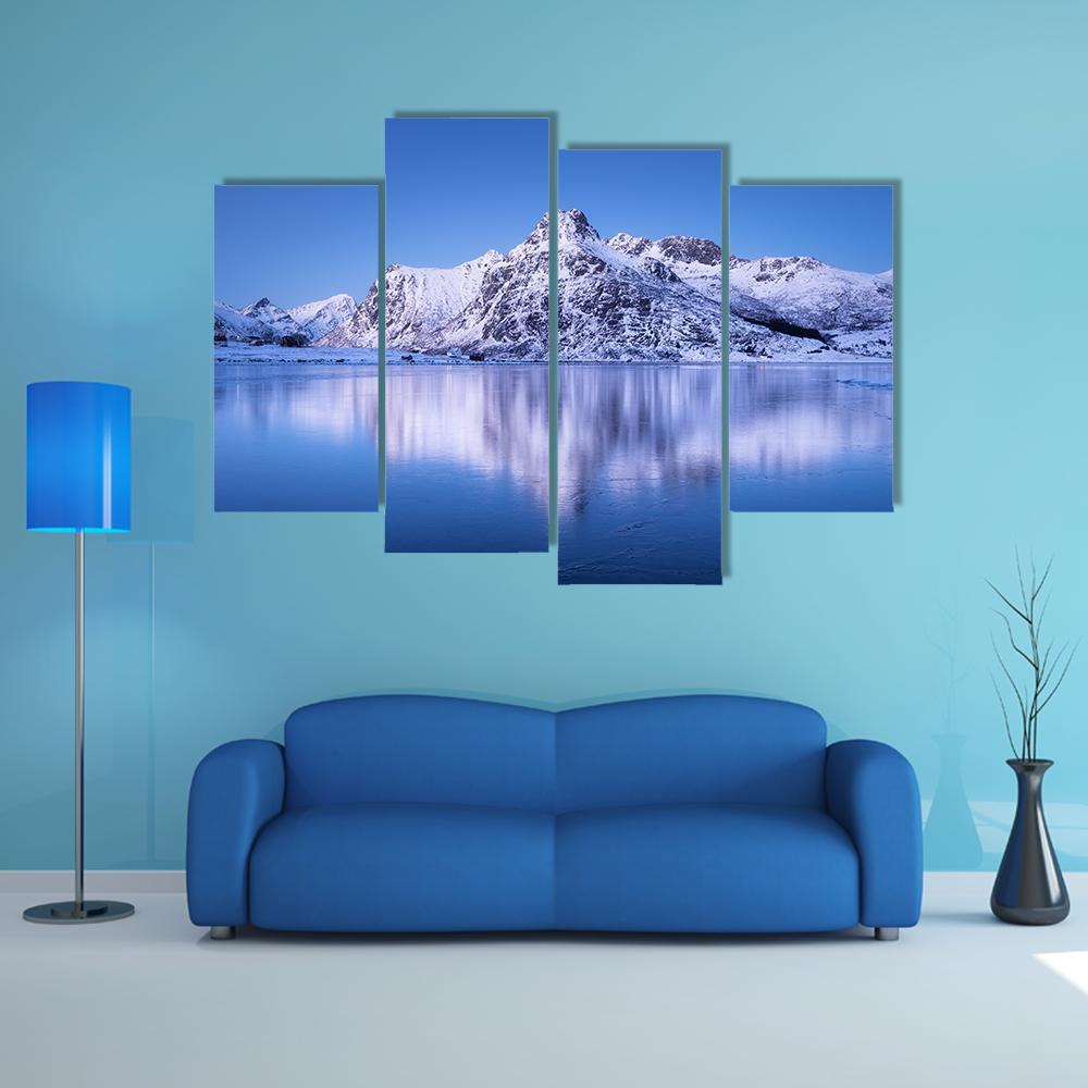 Snowy Mountain Reflection In Lake Canvas Wall Art-4 Pop-Gallery Wrap-50" x 32"-Tiaracle