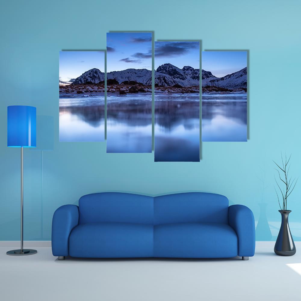 Mountain Ridge & Lake Canvas Wall Art-4 Pop-Gallery Wrap-50" x 32"-Tiaracle