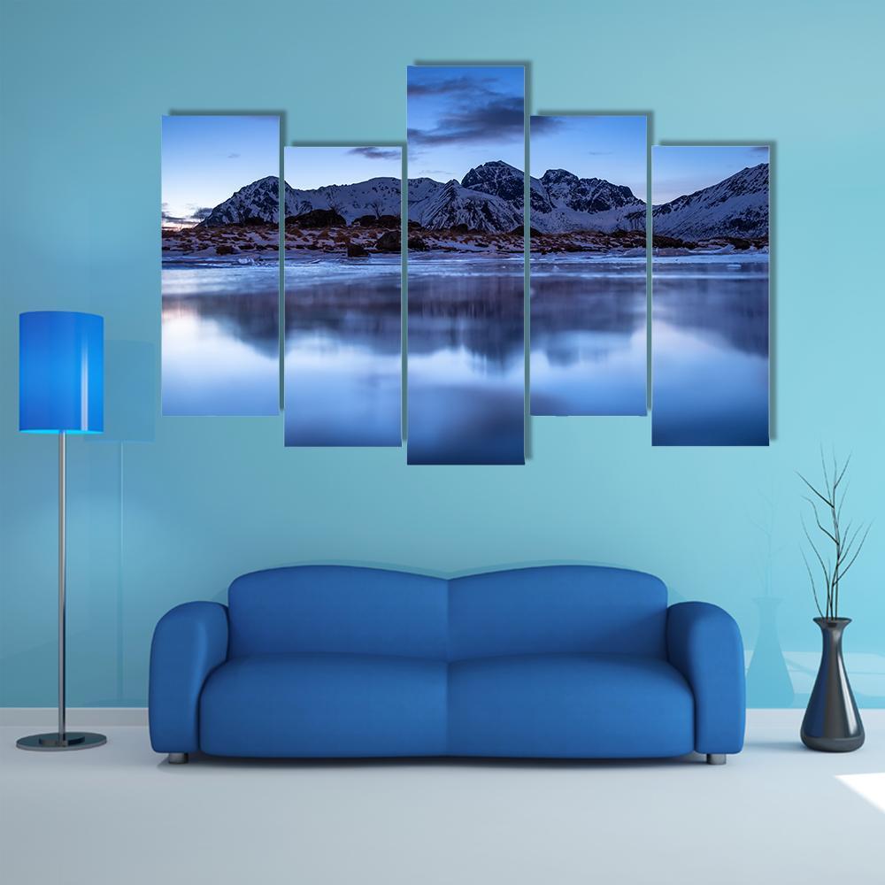 Mountain Ridge & Lake Canvas Wall Art-5 Pop-Gallery Wrap-47" x 32"-Tiaracle