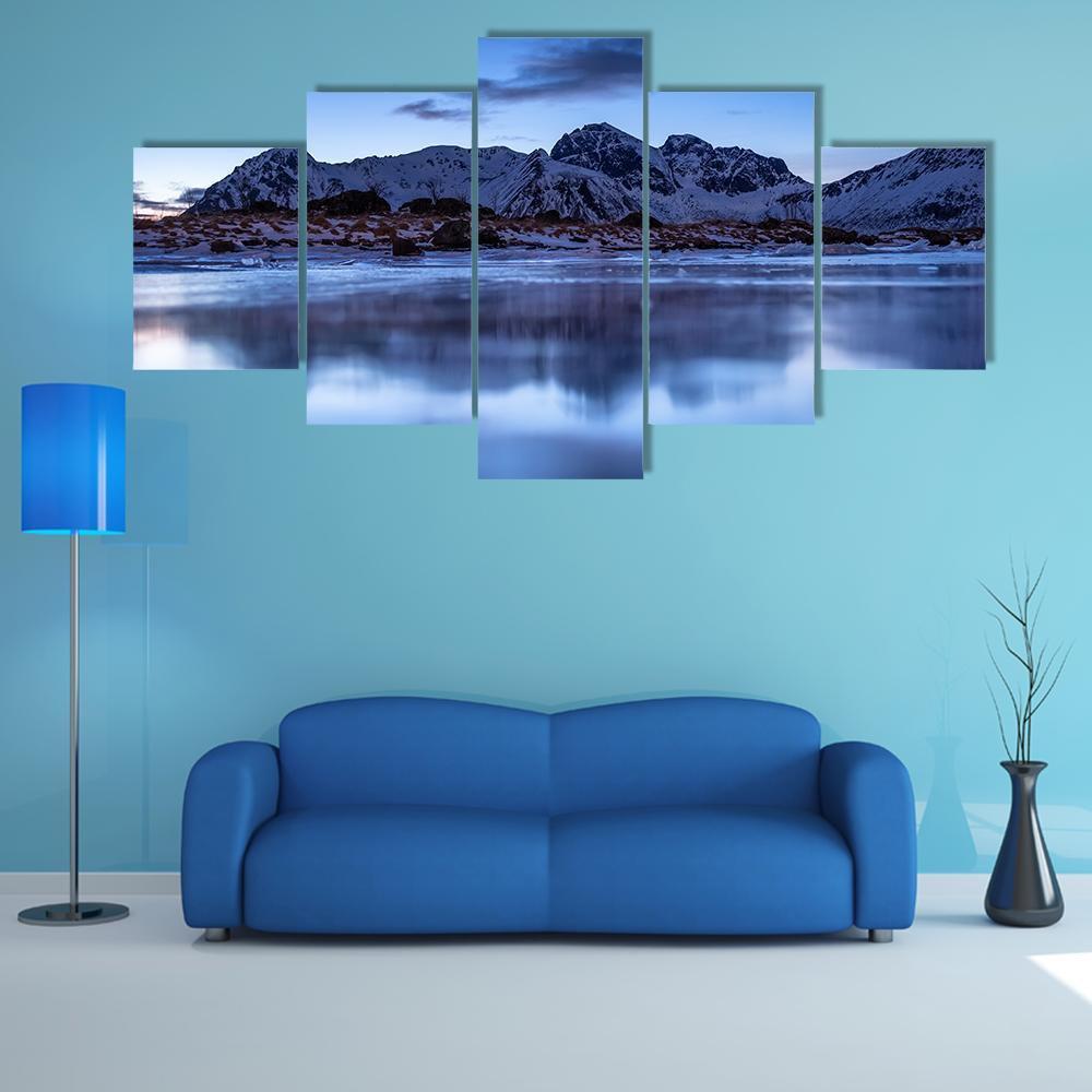 Mountain Ridge &amp; Lake Canvas Wall Art-5 Star-Gallery Wrap-62" x 32"-Tiaracle