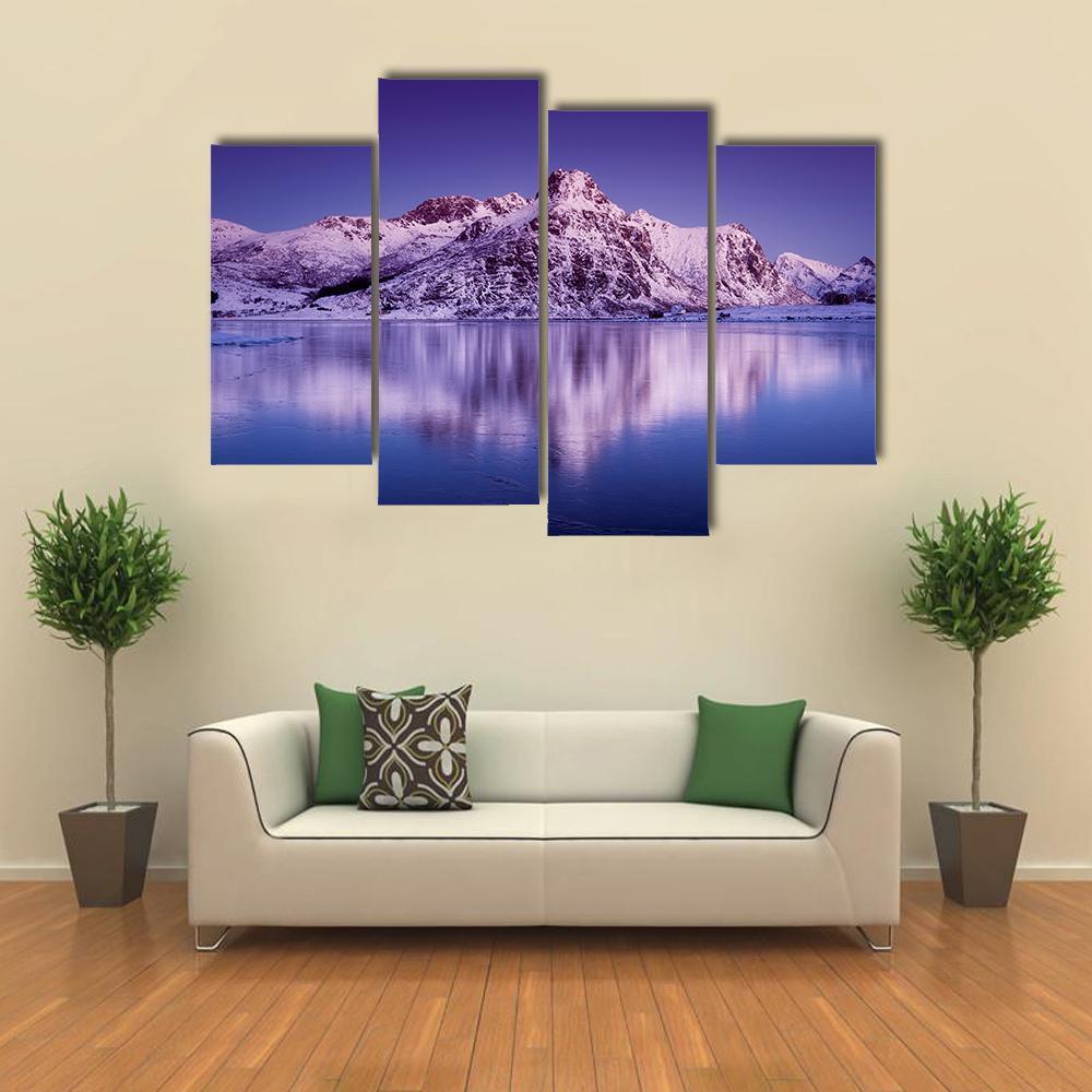 Amazing Mountain Ridge &amp; Lake Canvas Wall Art-4 Pop-Gallery Wrap-50" x 32"-Tiaracle