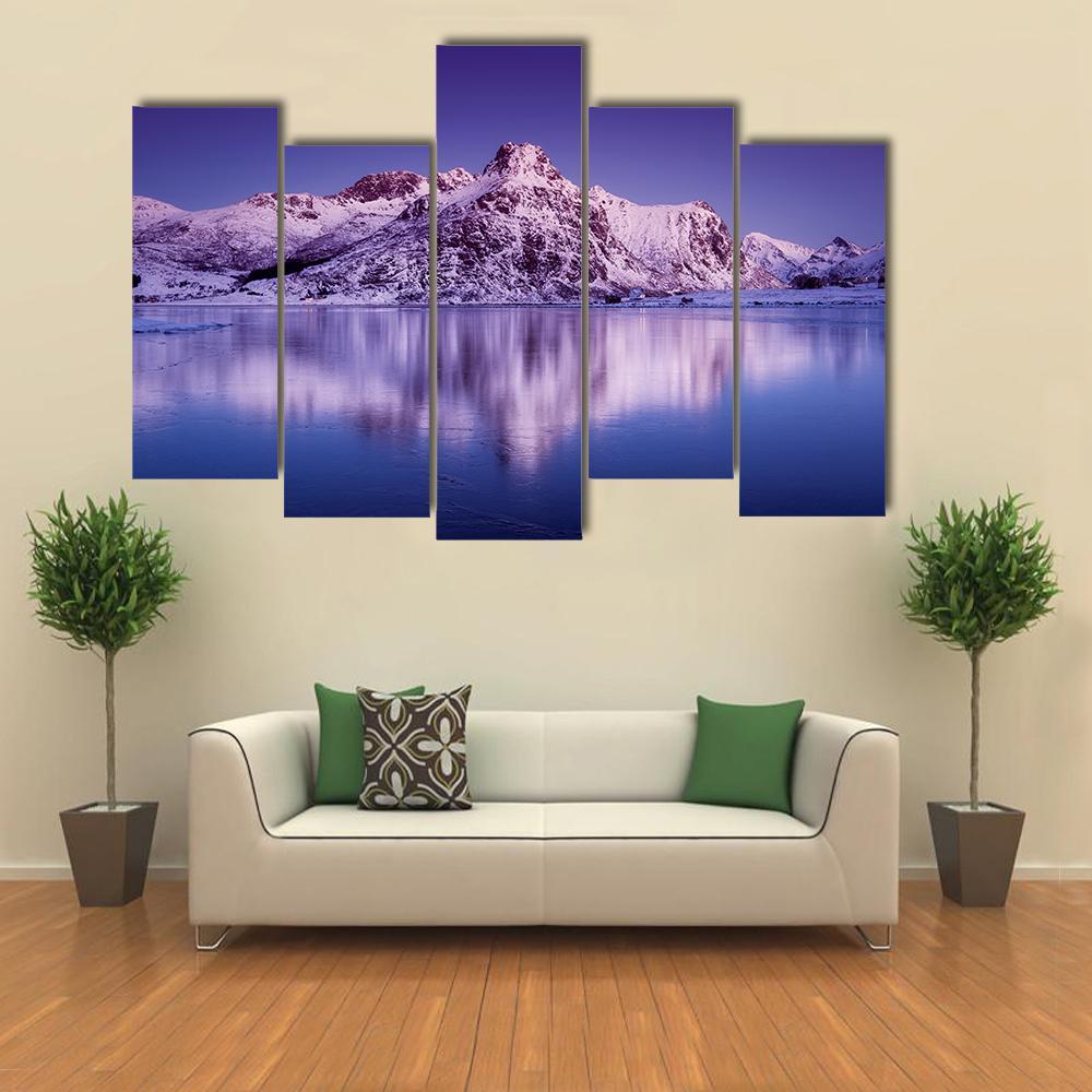 Amazing Mountain Ridge &amp; Lake Canvas Wall Art-5 Pop-Gallery Wrap-47" x 32"-Tiaracle