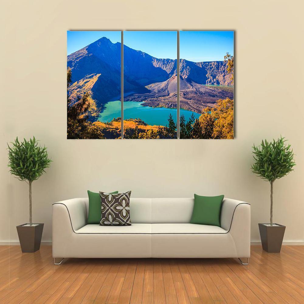 Mount Rinjani With Lake Canvas Wall Art-3 Horizontal-Gallery Wrap-37" x 24"-Tiaracle