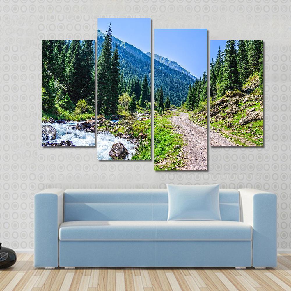 Mountain River & Road Canvas Wall Art-4 Pop-Gallery Wrap-50" x 32"-Tiaracle