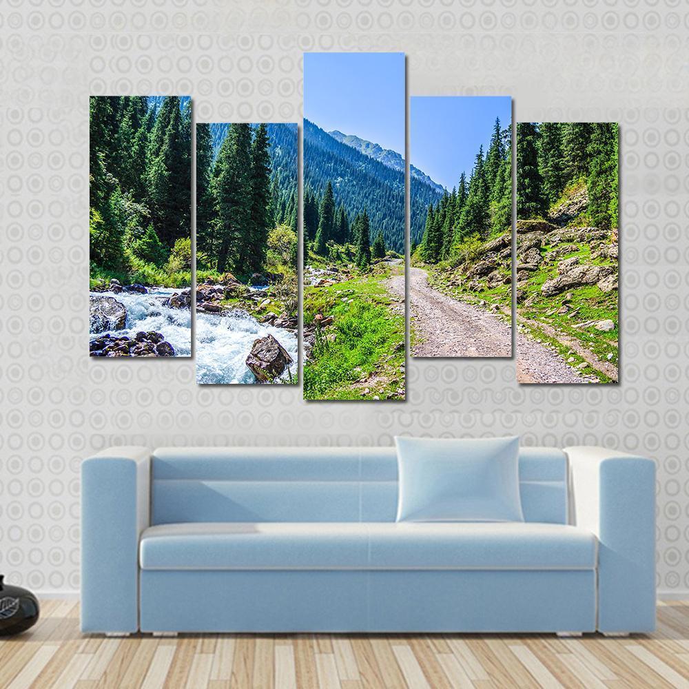 Mountain River & Road Canvas Wall Art-5 Pop-Gallery Wrap-47" x 32"-Tiaracle