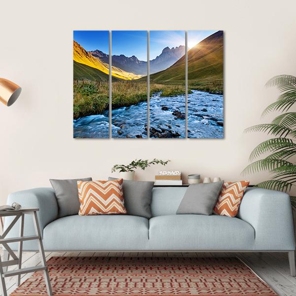 Mountain River In Summer Canvas Wall Art-4 Horizontal-Gallery Wrap-34" x 24"-Tiaracle