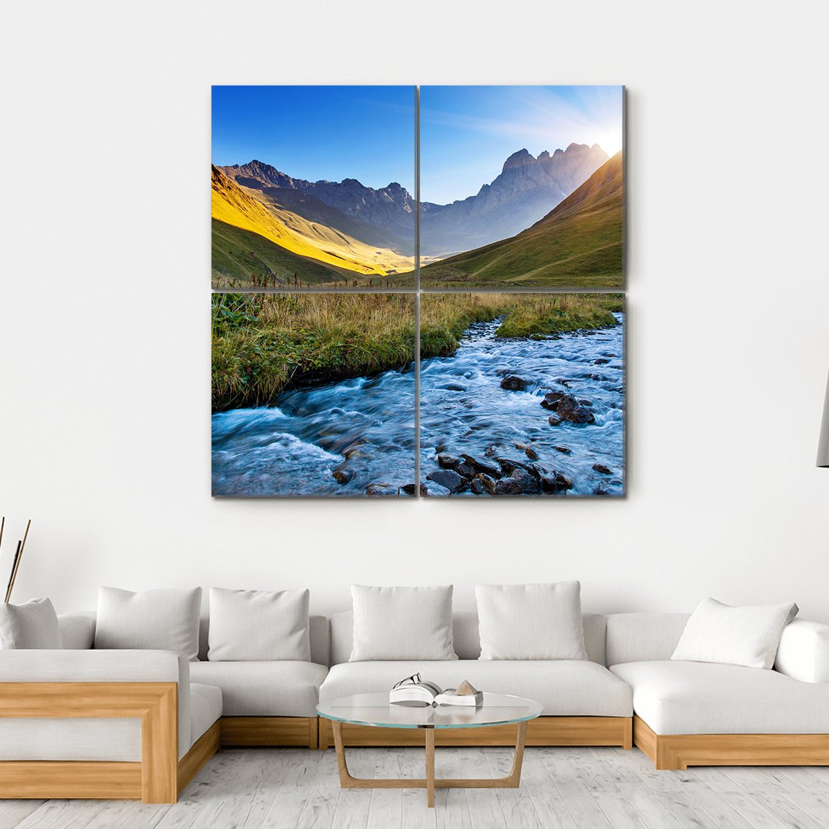 Mountain River In Summer Canvas Wall Art-4 Square-Gallery Wrap-17" x 17"-Tiaracle