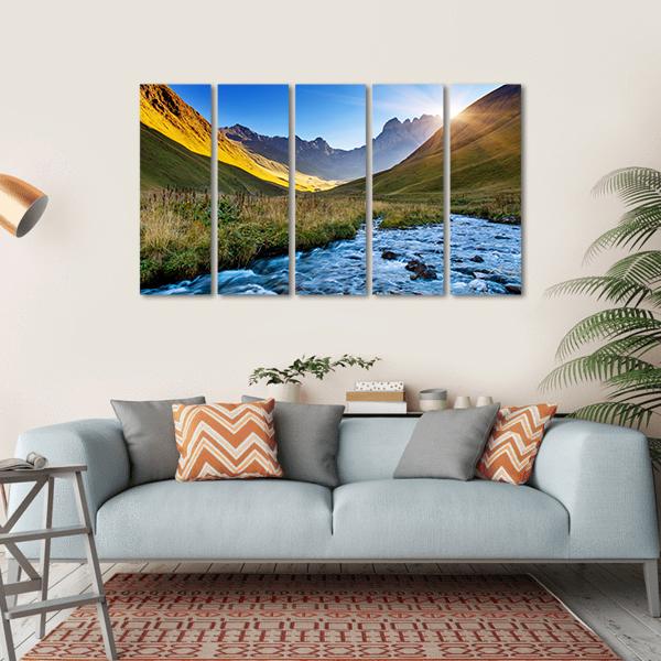 Mountain River In Summer Canvas Wall Art-5 Horizontal-Gallery Wrap-22" x 12"-Tiaracle