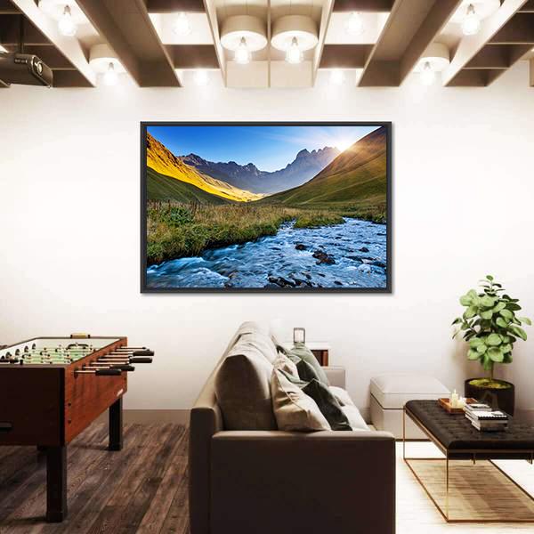 Mountain River In Summer Canvas Wall Art-5 Horizontal-Gallery Wrap-22" x 12"-Tiaracle