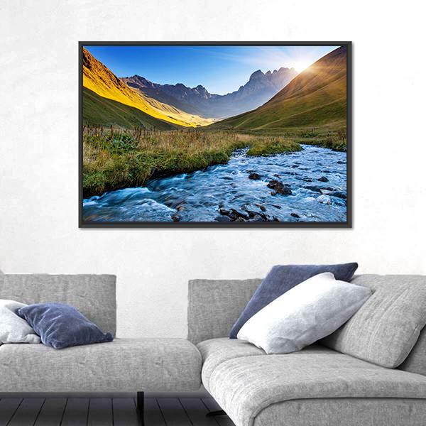 Mountain River In Summer Canvas Wall Art-5 Horizontal-Gallery Wrap-22" x 12"-Tiaracle