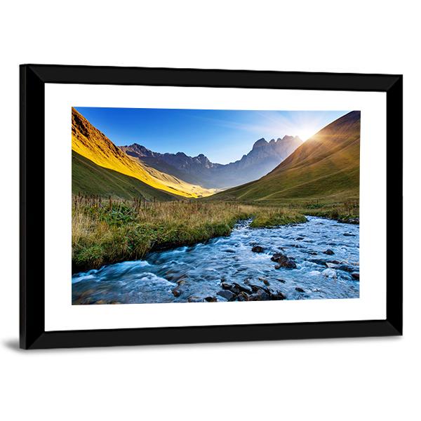 Mountain River In Summer Canvas Wall Art-5 Horizontal-Gallery Wrap-22" x 12"-Tiaracle