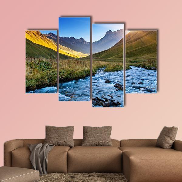 Mountain River In Summer Canvas Wall Art-4 Pop-Gallery Wrap-50" x 32"-Tiaracle