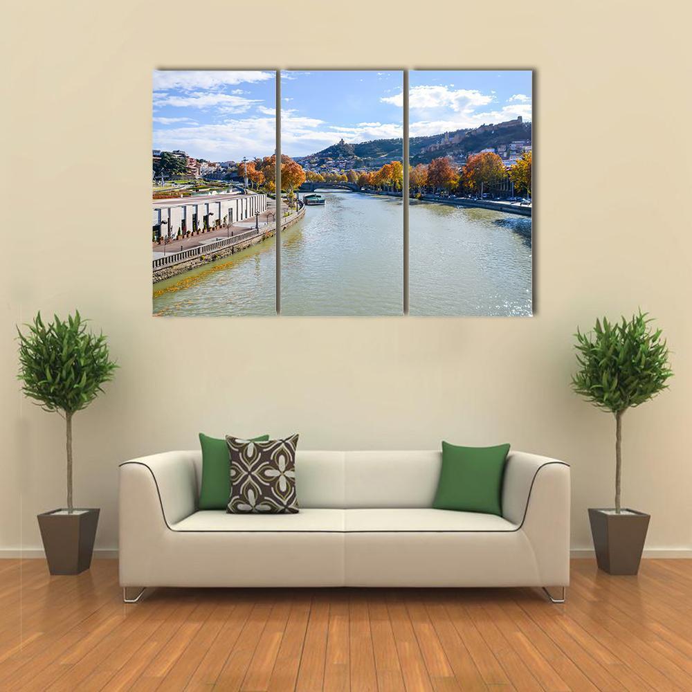 River In Tbilisi Canvas Wall Art-3 Horizontal-Gallery Wrap-37" x 24"-Tiaracle