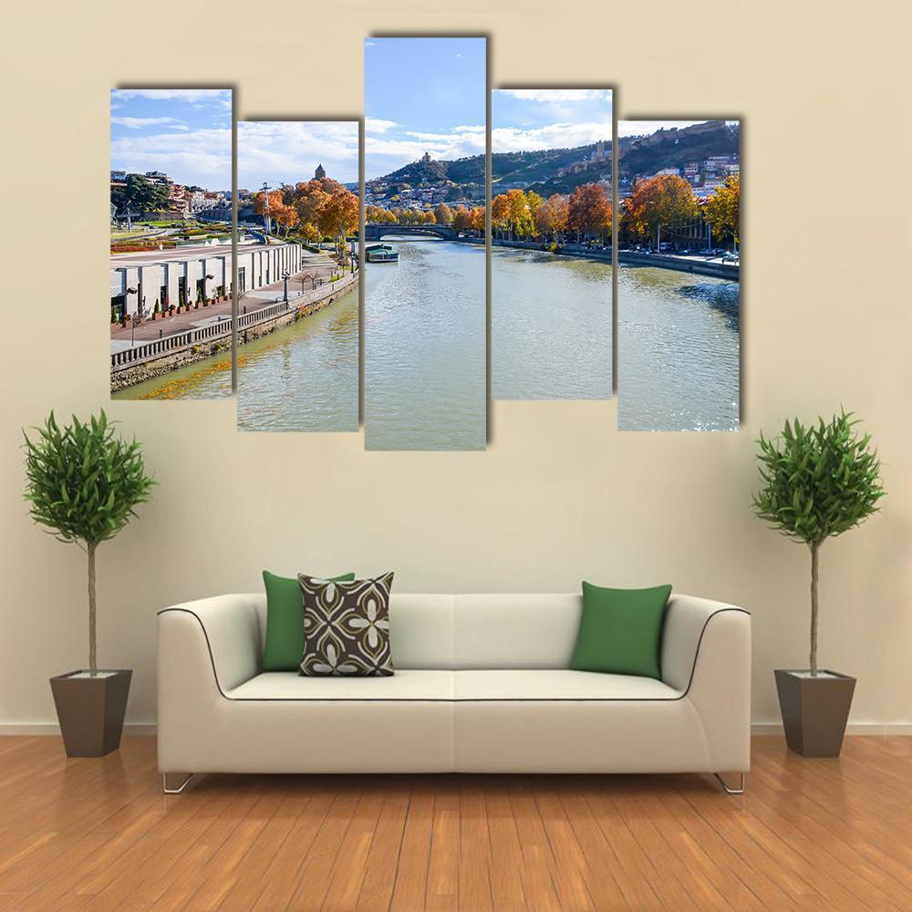 River In Tbilisi Canvas Wall Art-5 Pop-Gallery Wrap-47" x 32"-Tiaracle