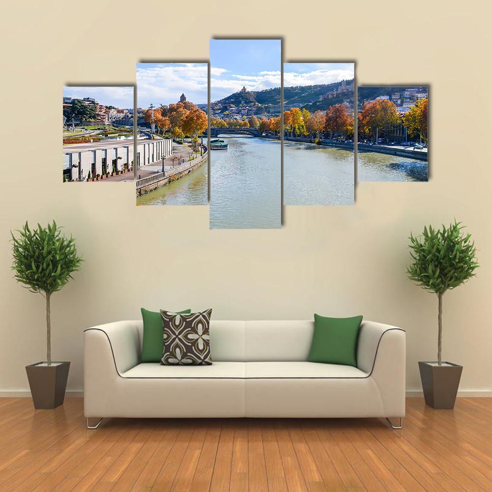 River In Tbilisi Canvas Wall Art-4 Pop-Gallery Wrap-50" x 32"-Tiaracle