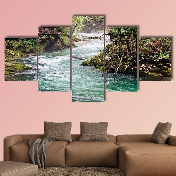 Mountain River Canvas Wall Art-5 Star-Gallery Wrap-62" x 32"-Tiaracle