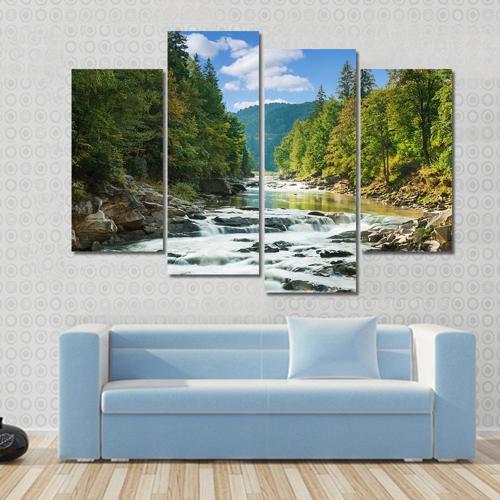 River In Forest Canvas Wall Art-4 Pop-Gallery Wrap-50" x 32"-Tiaracle