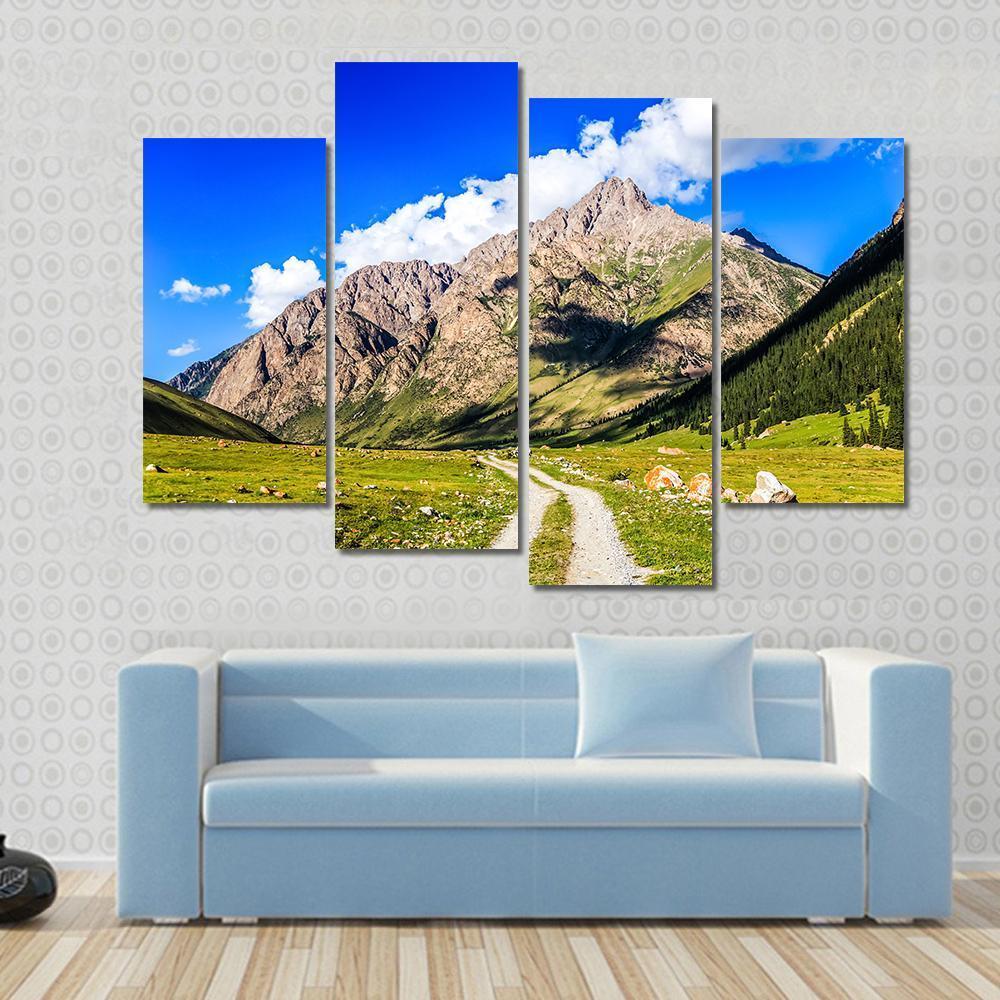 Mountain Road Landscape Canvas Wall Art-4 Pop-Gallery Wrap-50&quot; x 32&quot;-Tiaracle