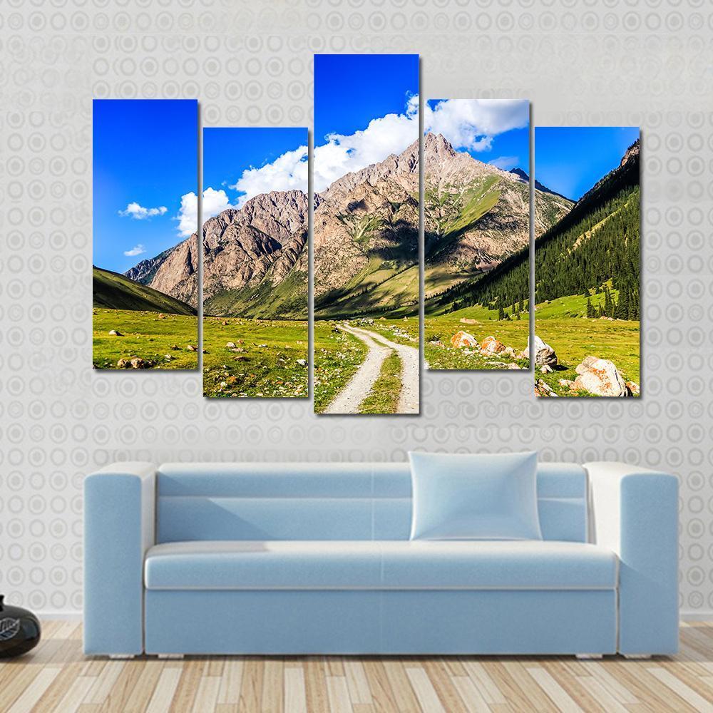 Mountain Road Landscape Canvas Wall Art-5 Pop-Gallery Wrap-47&quot; x 32&quot;-Tiaracle