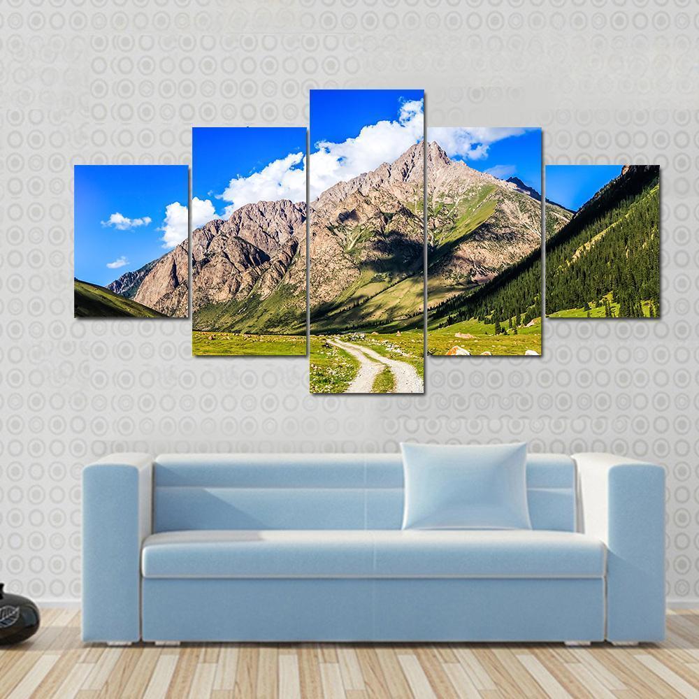 Mountain Road Landscape Canvas Wall Art-5 Star-Gallery Wrap-62&quot; x 32&quot;-Tiaracle