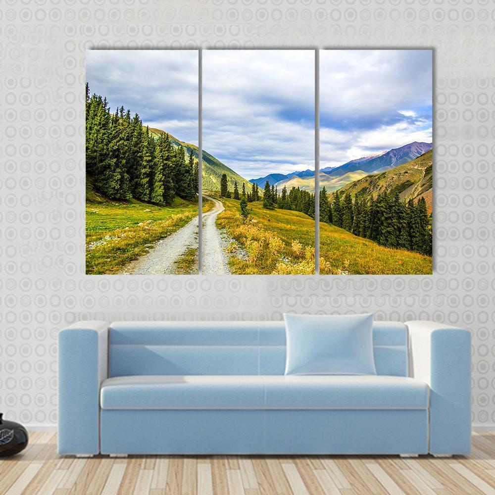 Mountain Road &amp; Landscape Canvas Wall Art-3 Horizontal-Gallery Wrap-37" x 24"-Tiaracle