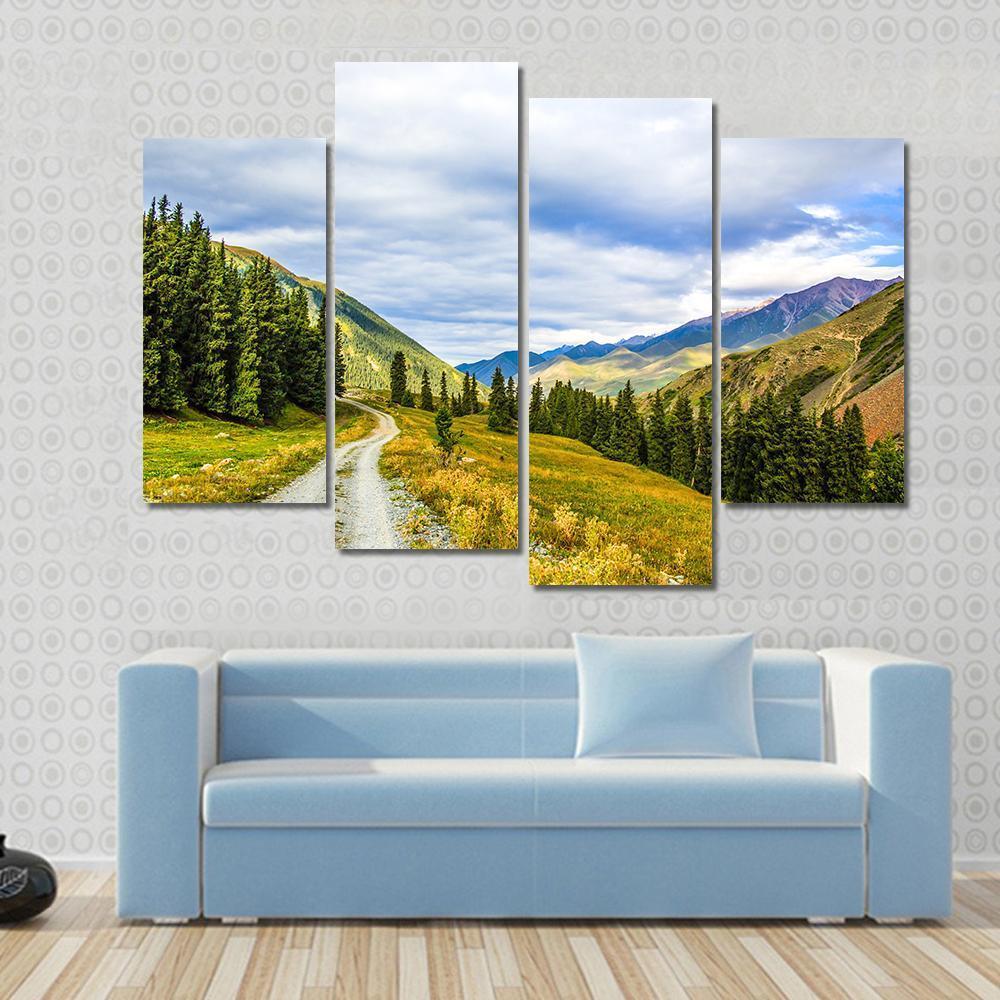 Mountain Road & Landscape Canvas Wall Art-4 Pop-Gallery Wrap-50" x 32"-Tiaracle