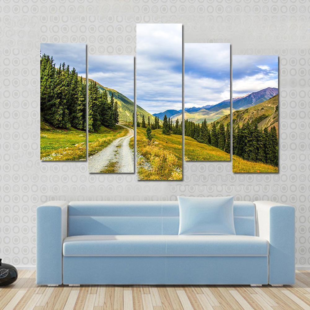 Mountain Road &amp; Landscape Canvas Wall Art-5 Pop-Gallery Wrap-47" x 32"-Tiaracle