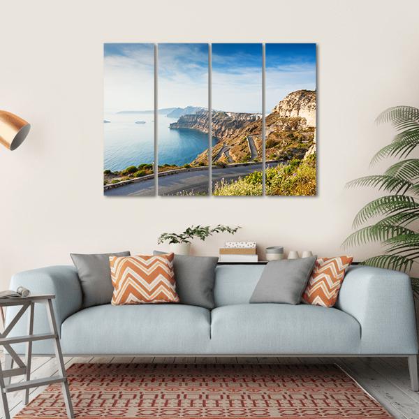 Mountain Road To Santorini Island Canvas Wall Art-4 Horizontal-Gallery Wrap-34" x 24"-Tiaracle