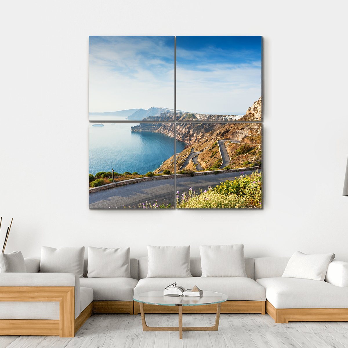 Mountain Road To Santorini Island Canvas Wall Art-4 Square-Gallery Wrap-17" x 17"-Tiaracle