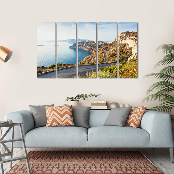 Mountain Road To Santorini Island Canvas Wall Art-5 Horizontal-Gallery Wrap-22" x 12"-Tiaracle