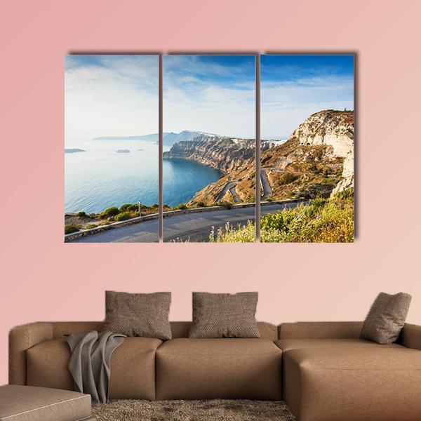 Mountain Road To Santorini Island Canvas Wall Art-3 Horizontal-Gallery Wrap-37" x 24"-Tiaracle